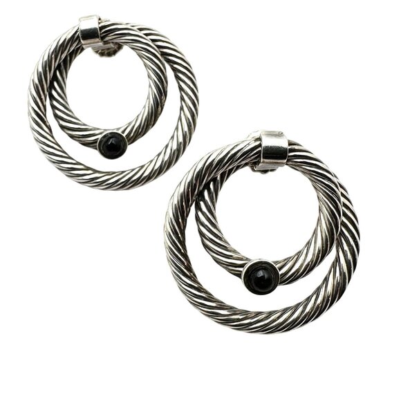 Designer? Sterling Silver Cable Roped 1.25 Inch Pierced Earrings - Picture 5 of 5